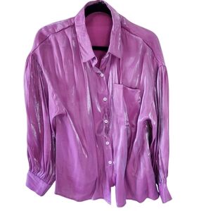 Zanzea Collection Shiny Pink Button-Up Shirt